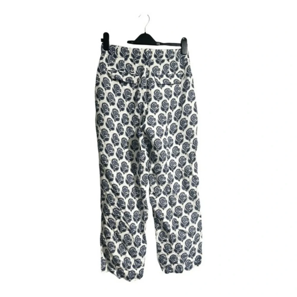 J. Crew Linen Cupro Paisley Pleated Trousers Blue White BQ738 4P NEW